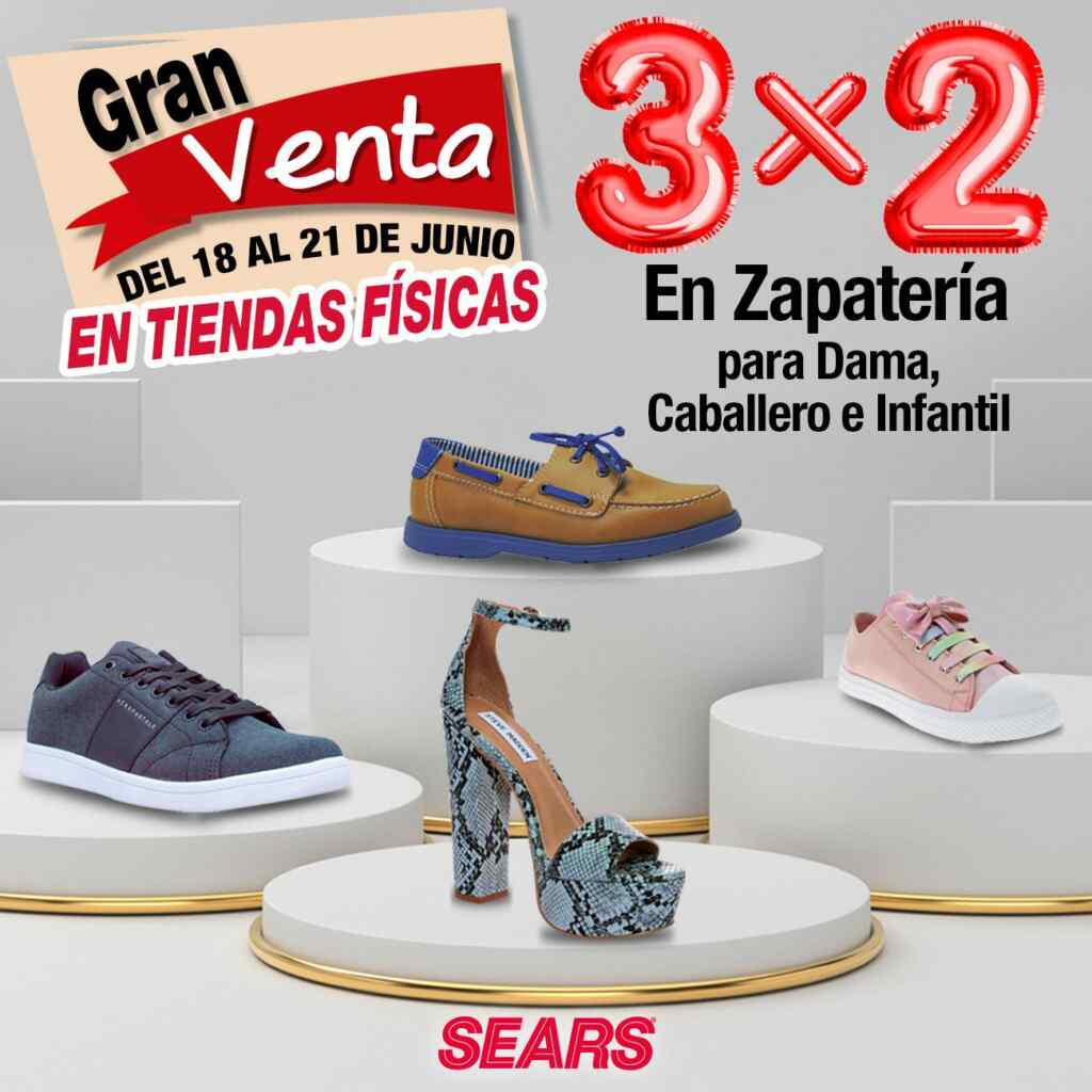 3x2 en zapatos para toda la familia en Sears este fin de semana