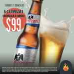 Promoción las Alitas sábados y domingo cubeta con 5 cervezas a $99 pesos