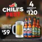 Promoción Chilis Fest 2020: 4 cervezas por $120 pesos