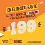 Promoción Chilis Día de las Alitas: Alitas o boneless y papas ilimitadas por $199 ó 20 boneless a precio de 10