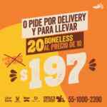 Promoción Chilis Día de las Alitas: Alitas o boneless y papas ilimitadas por $199 ó 20 boneless a precio de 10
