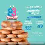Promoción Krispy Kreme 83 Aniversario: Docena glaseadas a $99 y Krispy Bites gratis al comprar docena mix alegría del 10 al 12 de julio