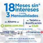 Promo Sams Club de 18 meses sin intereses + 3 de bonificación pagando con Citi Banamex