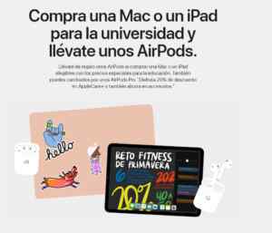 Promo Apple de AirPods Gratis en la compra de una computadora para estudiantes