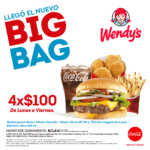 Nuevo Big Bag Wendys: hamburguesa + papas + nuggets + refresco por $100 de lunes a viernes