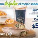 Promoción Sams Cafe: Burrito a la Mexicana o de claras con espinacas + café varios sabores a $59