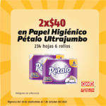Folleto Oxxo Básicos del Ahorro al 7 de octubre: 2x$40 en papel higiénico Pétalo Ultrajumbo 6 rollos y más
