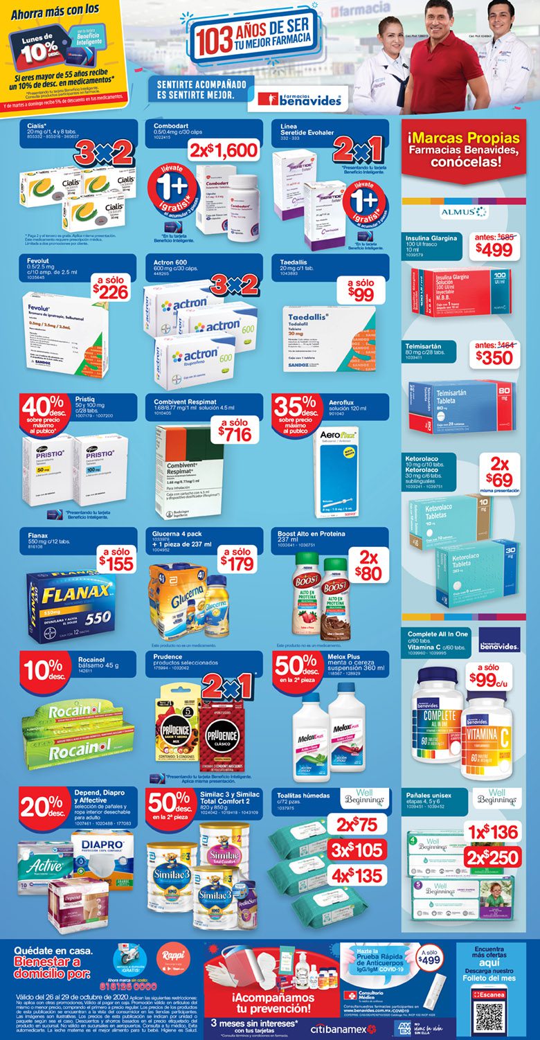 Folleto Farmacias Benavides del 26 al 29 de octubre 2020