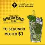Promoción California Pizza Kitchen Mes Cool: Shots de bienvenida gratis y 2do mojio a $1 durante octubre