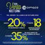 Venta Nocturna Cimaco del 1 al 5 de octubre: Hasta 30% de descuento ó hasta 20% en monedero y 18 msi