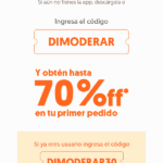 Cupón DiDi Food de 70% y 30% de descuento en el total del pedido