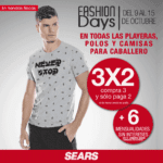 Fashion Days Sears: 3x2 en playeras, polos, camisas, trajes, vestidos y más