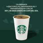 Promo Starbucks 30% de descuento en café del día para médicos y personal de salud