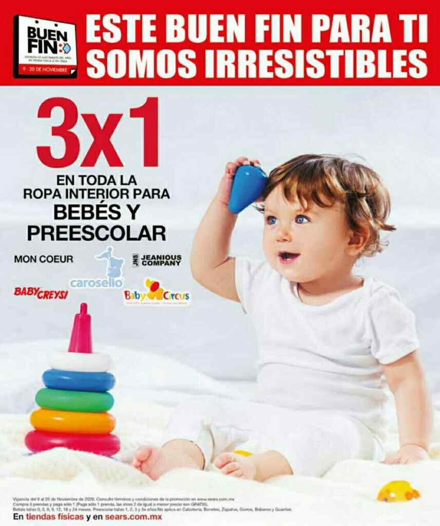 Sears Buen Fin 2020: 3x1 en ropa interior para bebés y preescolares