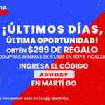 Cupón App Martí Go de $299 de regalo en compras a partir de $1,999