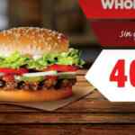 Cupón Burger King de 40% de descuento en Whopper sin queso