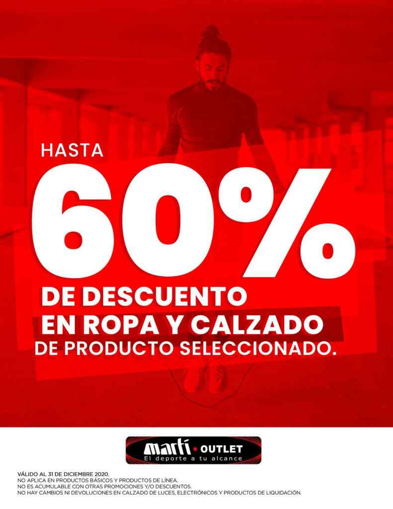 En Martí Outlet hasta 60% de descuento en ropa y calzado deportivo