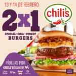 Promoción Chilis San Valentín: 2x1 en hamburguesas hoy 14 de febrero