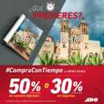 Promoción ADO Compra anticipada: 50% de descuento en canales digitales ó 30% en taquillas