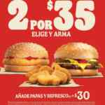 Promoción Burger King: 2 hamburguesas o nuggets participantes por $35