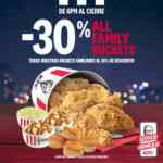 En KFC 30% de descuento en todos los buckets familiares de las 6:00 PM al cierre