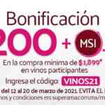 Código Superama de $200 de bonificación en compra de vinos de mesa