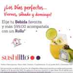 Promoción Sushi Itto fin de semana: Compra una bebida y más $99 te llevas un rollo