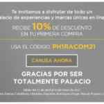Código Palacio de Hierro 10% de descuento en tu primera compra en línea