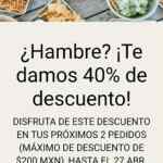 Código Uber Eats 40% de descuento en tus 2 pedidos siguientes