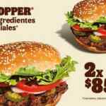 En Burger King 2 hamburguesas Whopper sin queso por $85 pesos