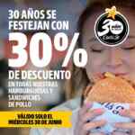 Promoción Carls Jr 30 Años: 30% de descuento en hamburguesas y sandwiches el 30 de junio