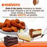 Promo Hooters Elecciones 6 de junio: postre Gratis en la compra de unas alitas si vas a votar