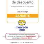 Código Mercado Libre de 15% de descuento adicional al pagar con Banorte