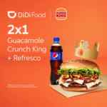 En Burger King 2x1 en Guacamole Crunch King + refresco al pedir por Didi Food esta semana