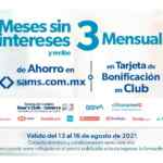 Promoción Sams Club 18 meses sin intereses + 3 de bonificación en categorías participantes