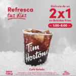 2x1 en bebidas frías participantes en Tim Hortons de 1:00 a 6:00 PM