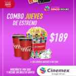 Cinemex Combo Jueves de Estreno: 2 entradas + 2 refrescos + palomitas por $189