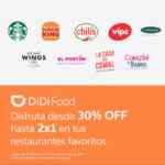 Promoción de la semana Didi Food: Desde 30% hasta 2x1 en restaurantes participantes (Vips, Chili's, Burger King y más)