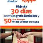 Códigos Rappi de 30 días de envíos gratis y 50% de descuento en tu primer compra cortesía de Telcel