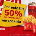 Cupón McDonalds Buen Fin 2021: 50% de descuento en 2 papas medianas + 2 refrescos