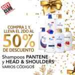 Segundo a mitad de precio en shampoos Pantene y Head & Shoulders en City Club