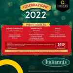 Promo Italiannis Menú Cena de Año Nuevo 2022
