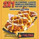 Cupón Las Alitas 2x1 en strippers clásicos, boneless personales y red hot spicy tenders este fin de semana