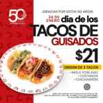 Promoción Potzollcalli Aniversario: Orden de 3 tacos de guisado a $21 sólo hoy