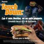 Paquete Touch Down Cuarto de Kilo: 40% de descuento si compras 4 hamburguesas