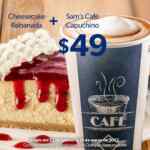 Promociones Sams Club Sams Café: Cheesecake + capuchino a $49, rebanada de pizza a 2x$67 y más