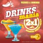 Drinks Manía Chilis: 2x1 en margaritas, cervezas y cocteles de viernes a domingo a partir de las 5:00 PM