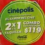 Cupón 2x1 en Cinépolis en la compra de 6 packs de Coca-Cola lata
