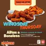 Promoción Hooters Wingsday Thursday: Alitas y boneless tamaño Medium a precio de Small los jueves