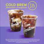 En Tim Hortons bebidas Cold Brew a $35 sólo hoy